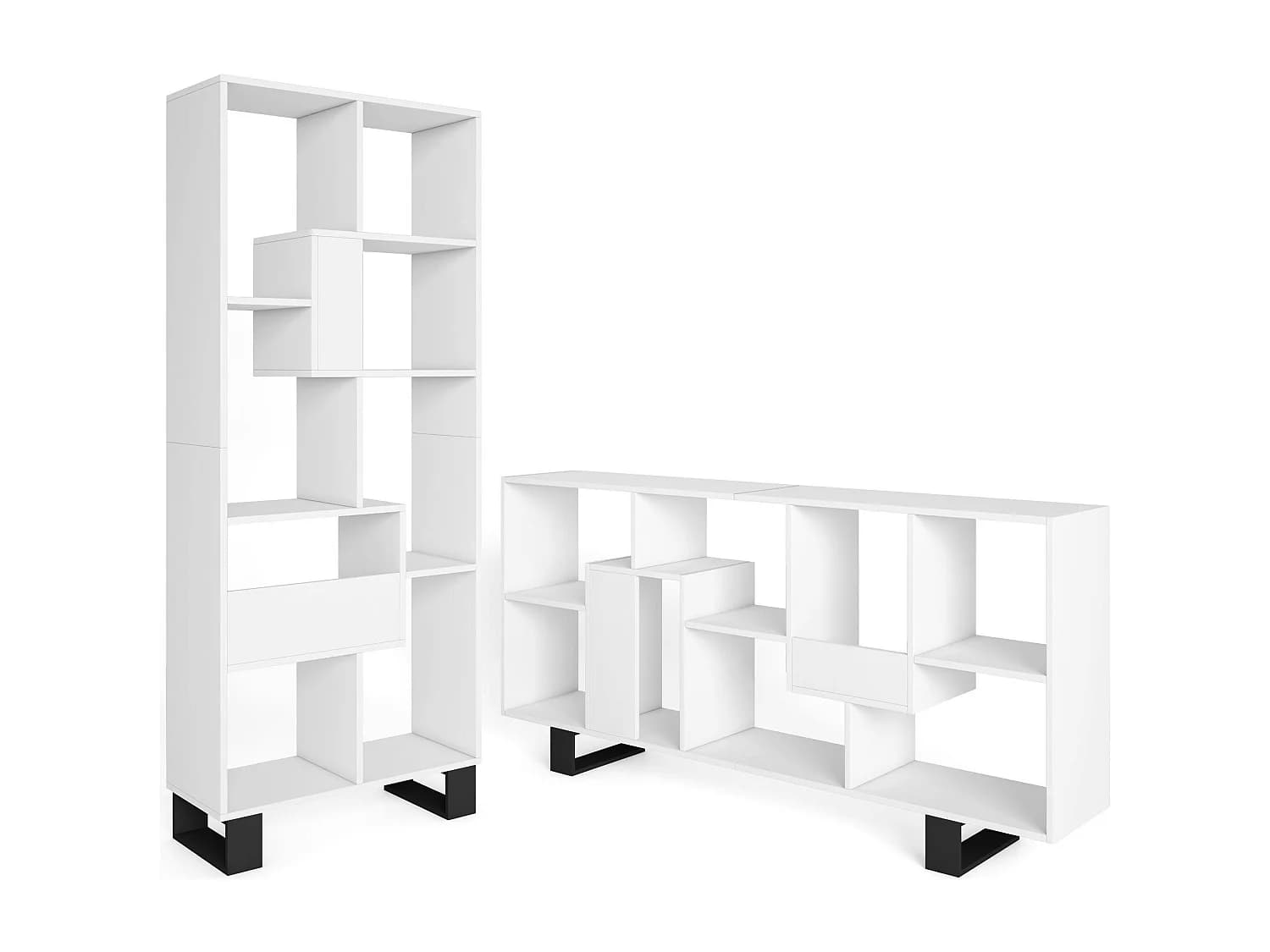 Étagère Bibliothèque, 67x31x174, Design industriel, Blanc