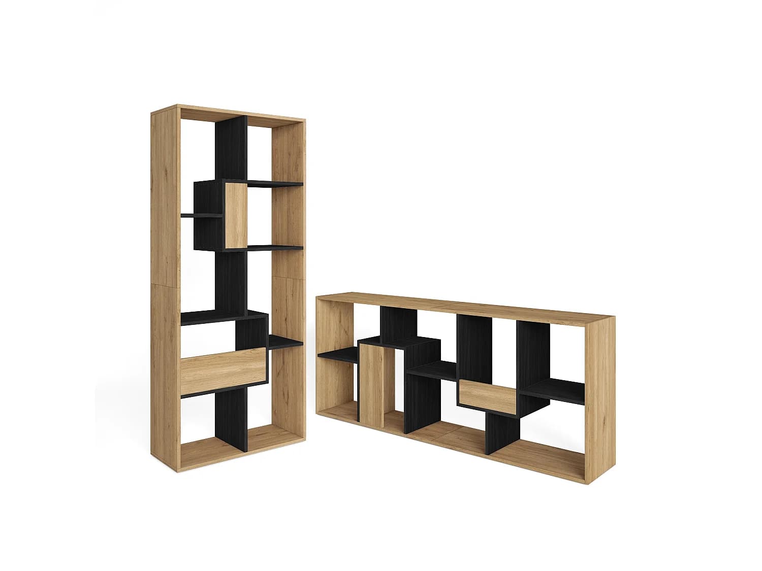 Étagère Bibliothèque, 67x31x162cm, Salon, Bureau, Chêne et noir
