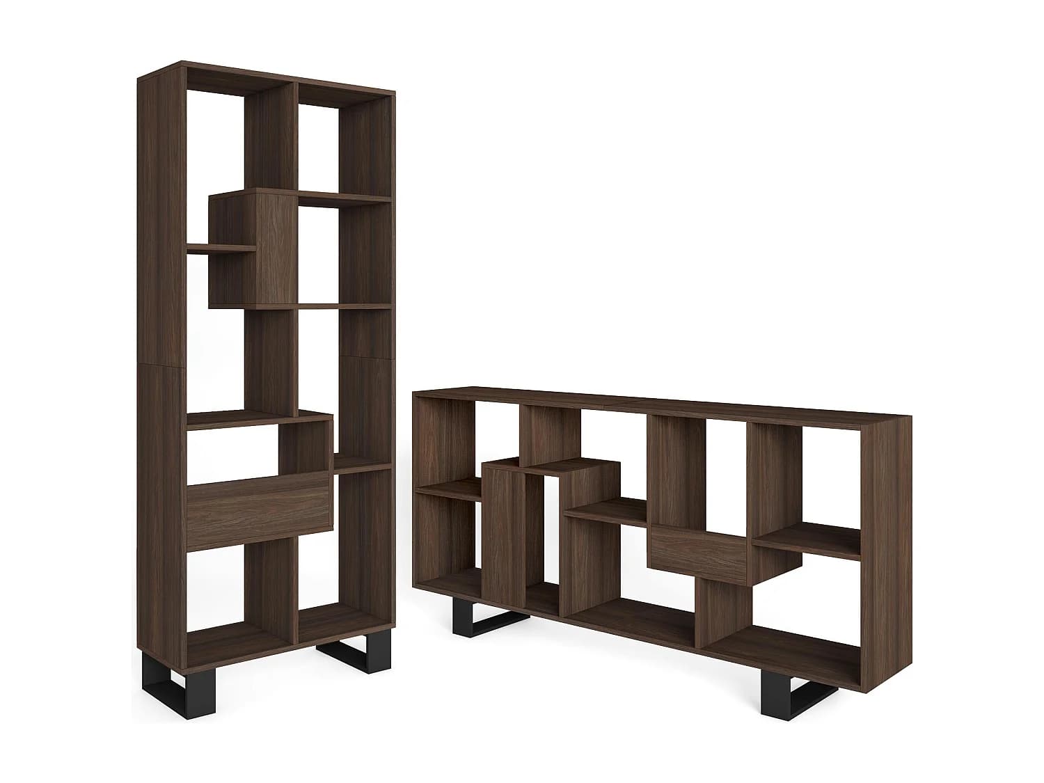 Étagère Bibliothèque, 67x31x174, Design industriel, Chêne foncé