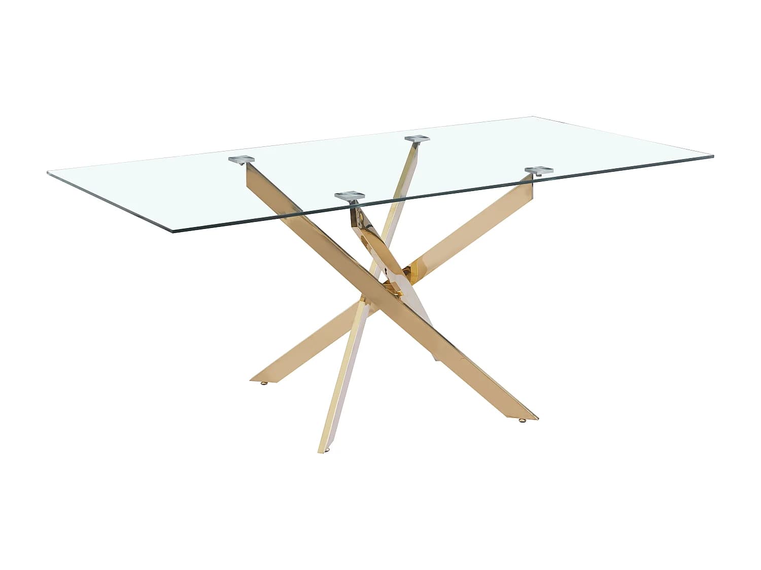 Table à manger rectangulaire en verre trempé transparent et métal doré – 6 personnes – CHIARA