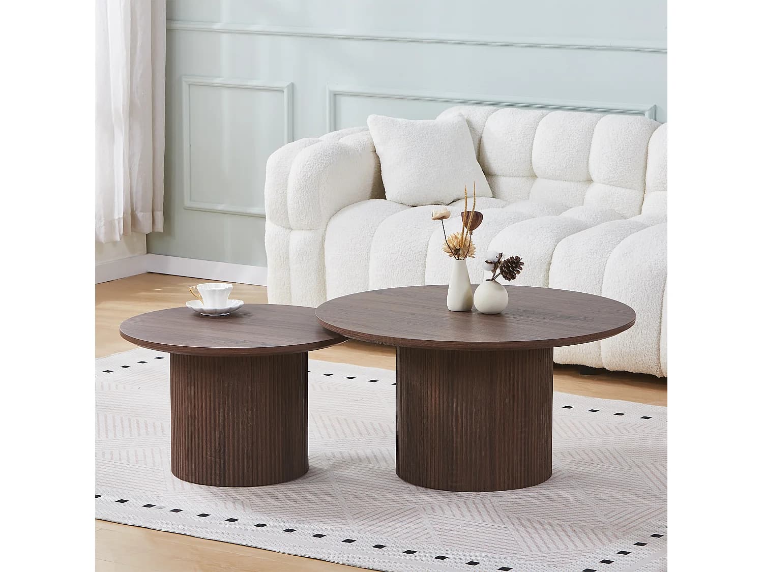 Lot de 2 tables basses gigognes rondes ESME - Noyer foncé