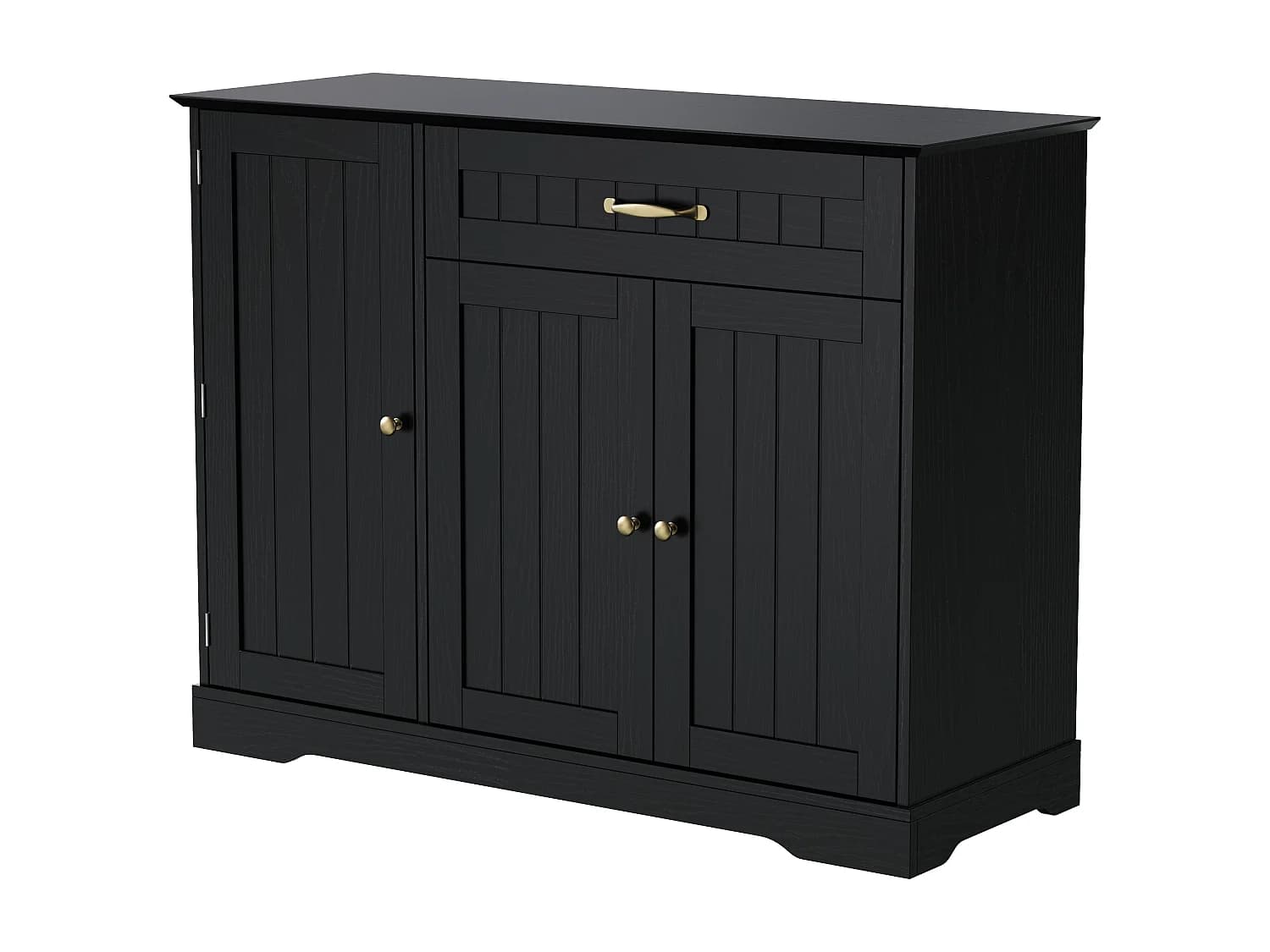 Buffet 4 portes et 1 tiroir, étagères réglables, grande ouverture, MDF, noir