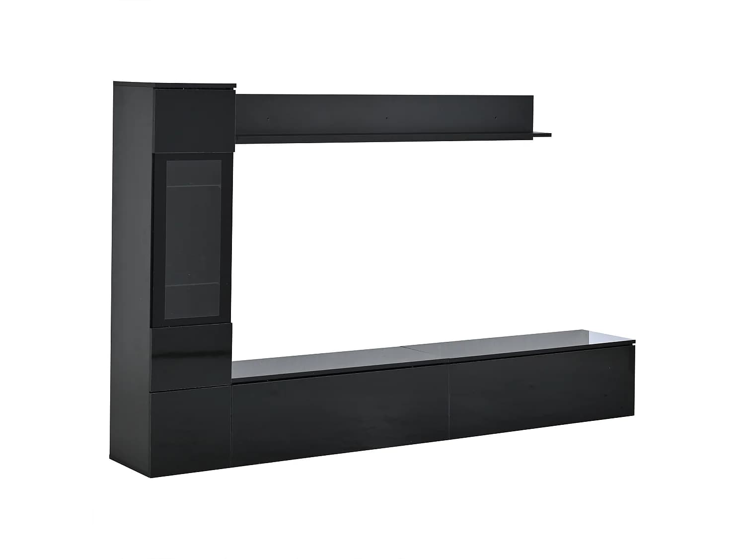 Ensemble meuble TV mural 3 pièces 180x33x130 cm, éclairage LED RGB, ouverture par pression, panneaux de particules, noir