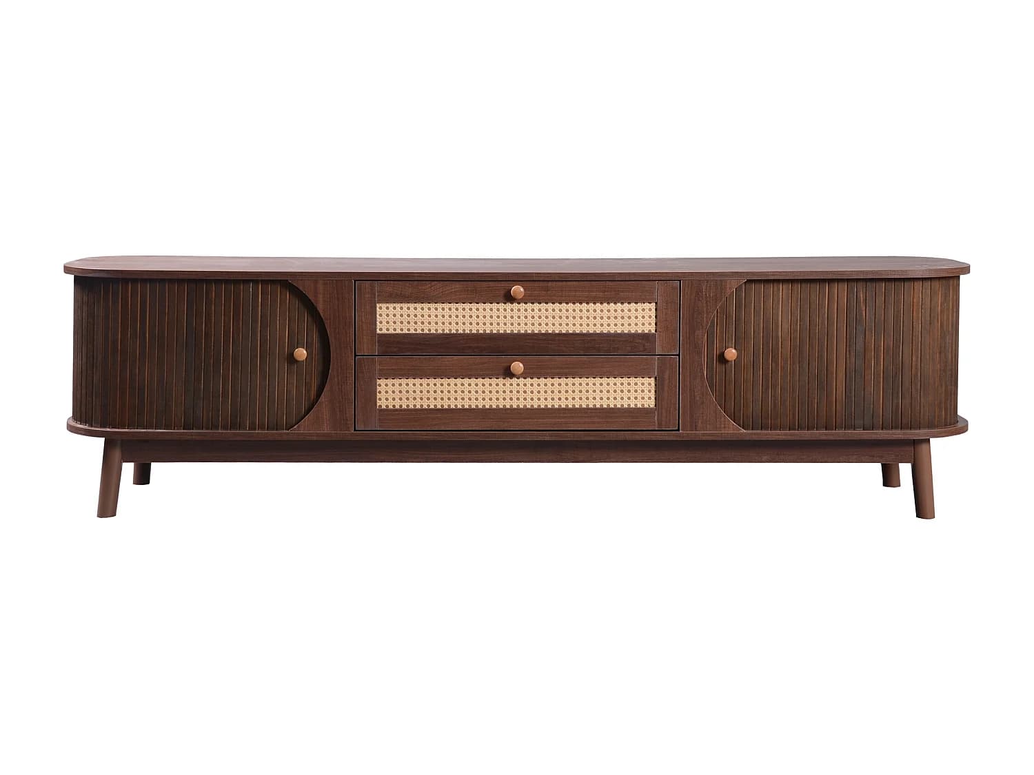 Meuble TV 170x39.5x46 cm, portes coulissantes, rangement avec portes et tiroirs, MDF, naturel