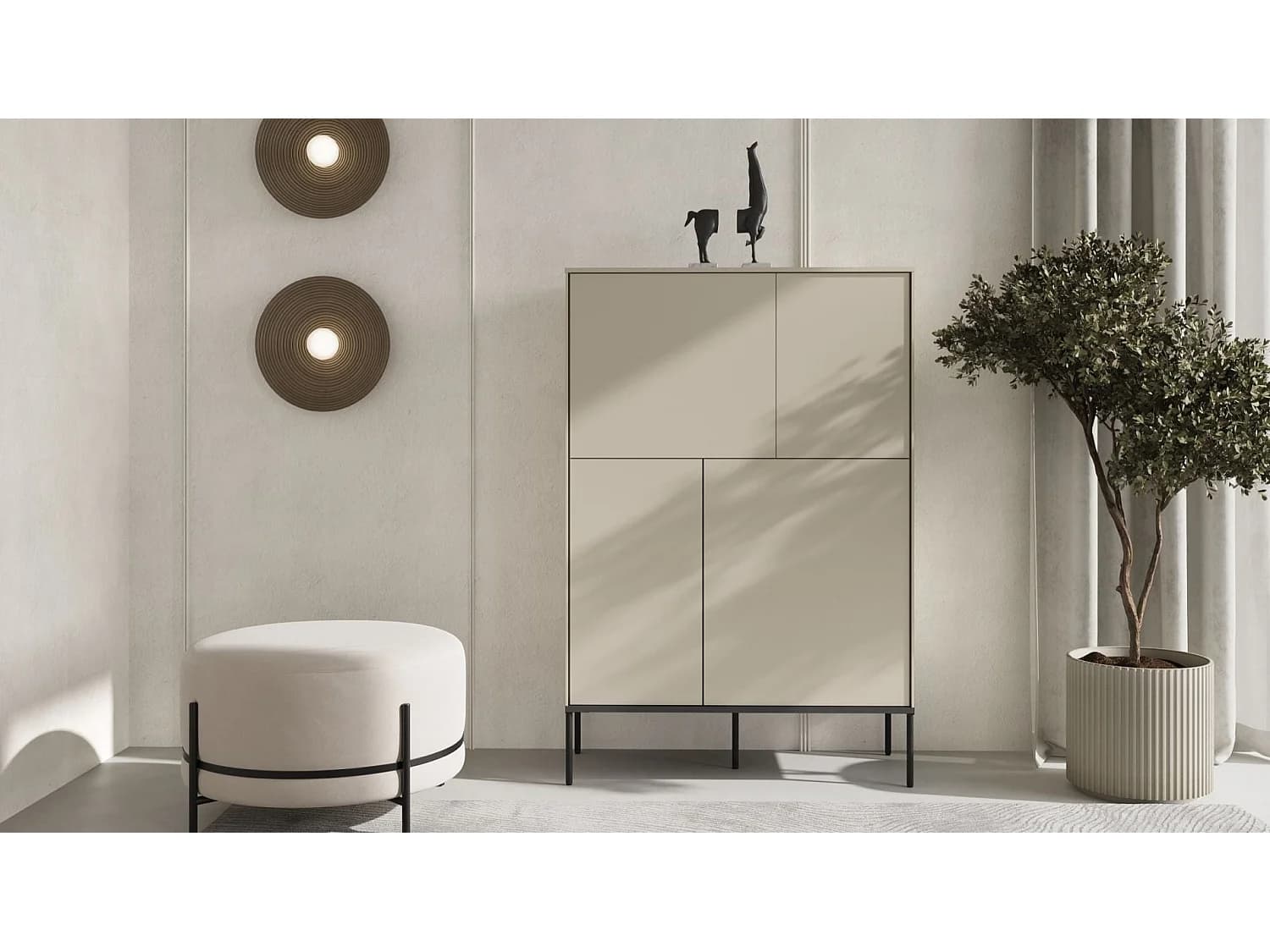 Buffet haut 4 portes – crème – 95 cm – BELLEZO