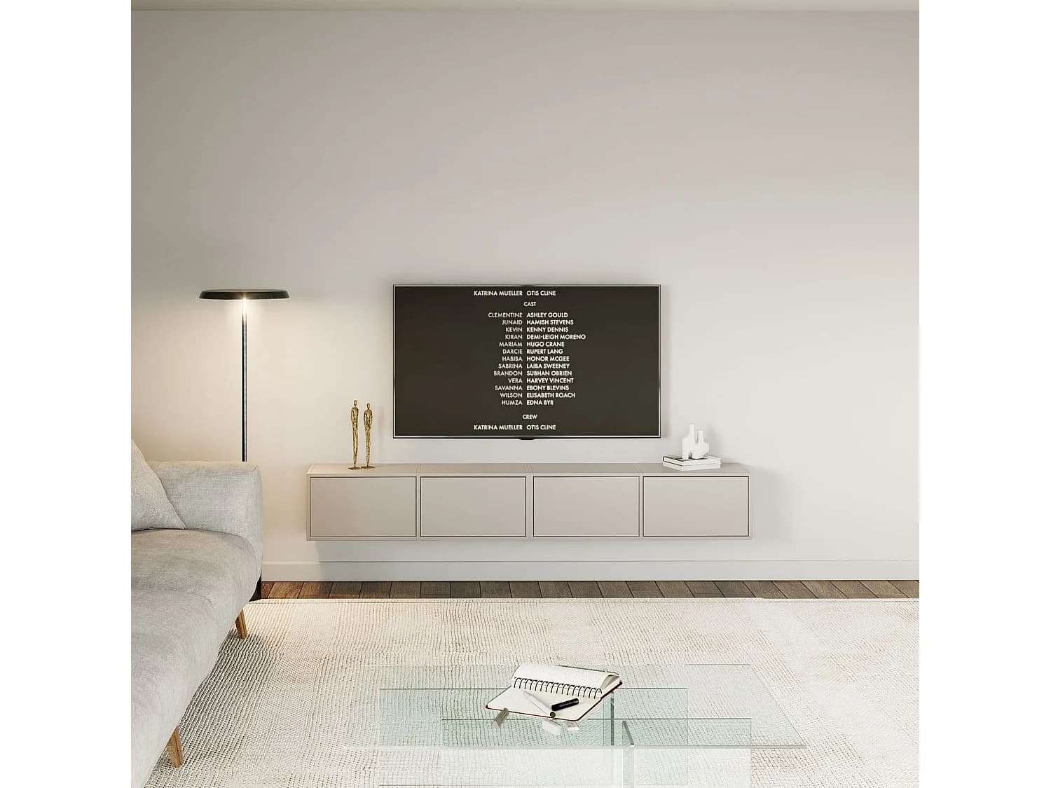 Meuble TV mural à 4 abattants – gris cachemire – 200 cm – FRAMME