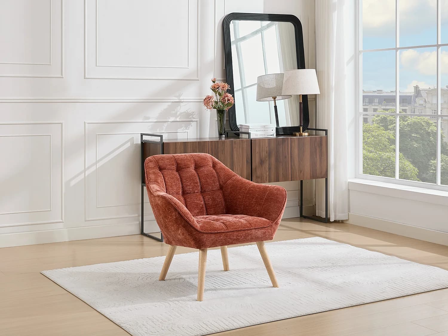 Fauteuil en tissu texturé terracotta CASERTA