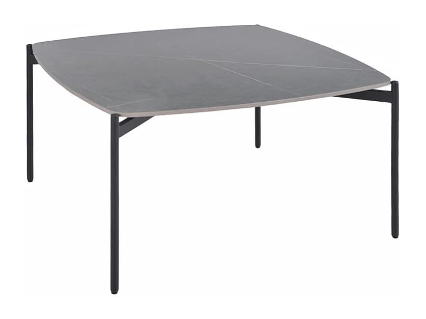 Table basse carrée en céramique gris marbré et métal noir - JERRY