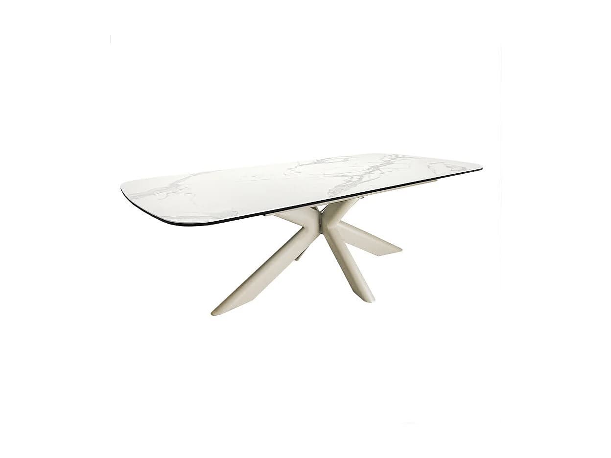 Table basse 130 cm céramique blanc pied croix métal beige - LIVANO