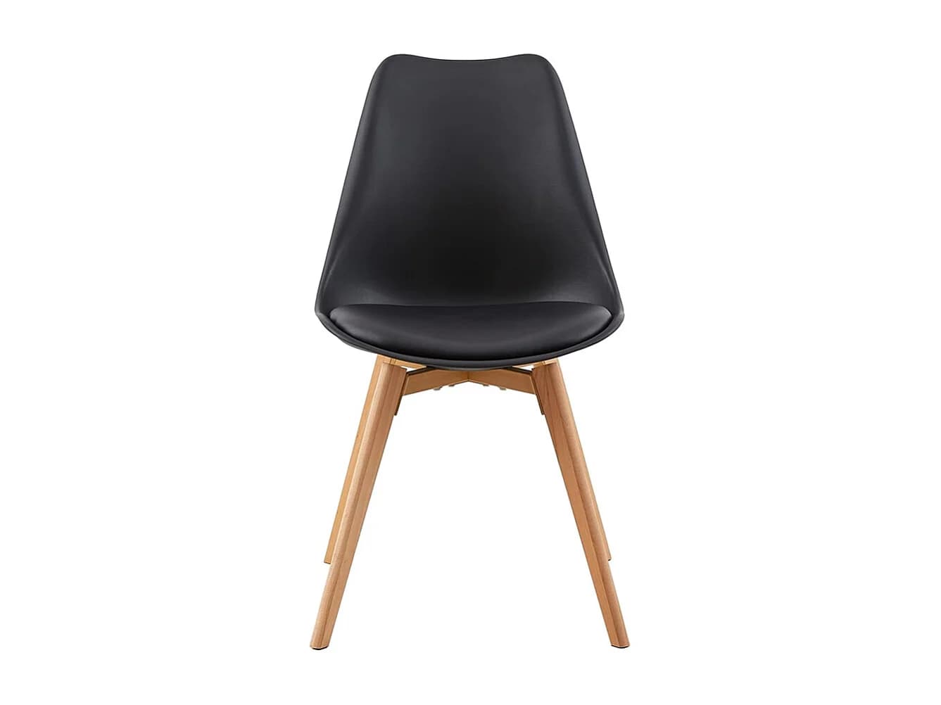 Lot de 4 chaises en polypropylène noir, coussin en simili cuir, pieds en bois de hêtre, 47x52x82 cm - WYNWOOD