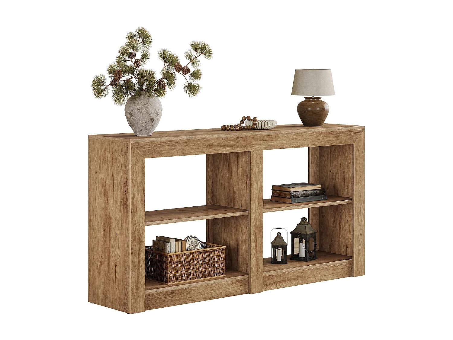 Table d'entrée de 150 cm avec étagère à 2 niveaux, design rectangulaire, console pour canapé