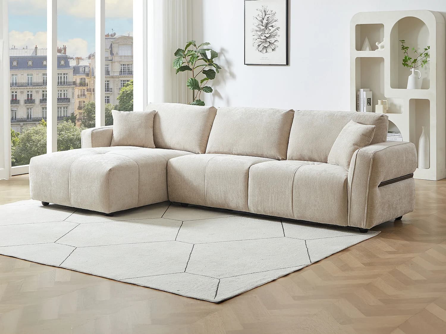 Canapé d'angle gauche en tissu texturé beige GOSALO de Maison Céphy