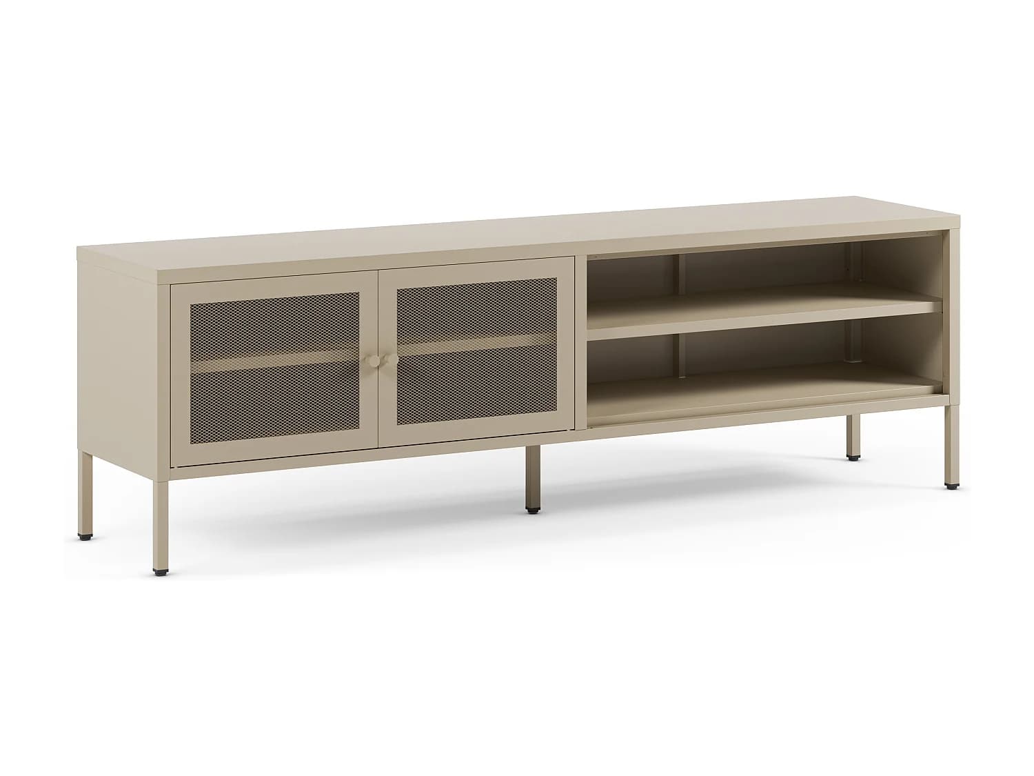 Meuble TV en métal beige 2 portes, 160 cm - Latem