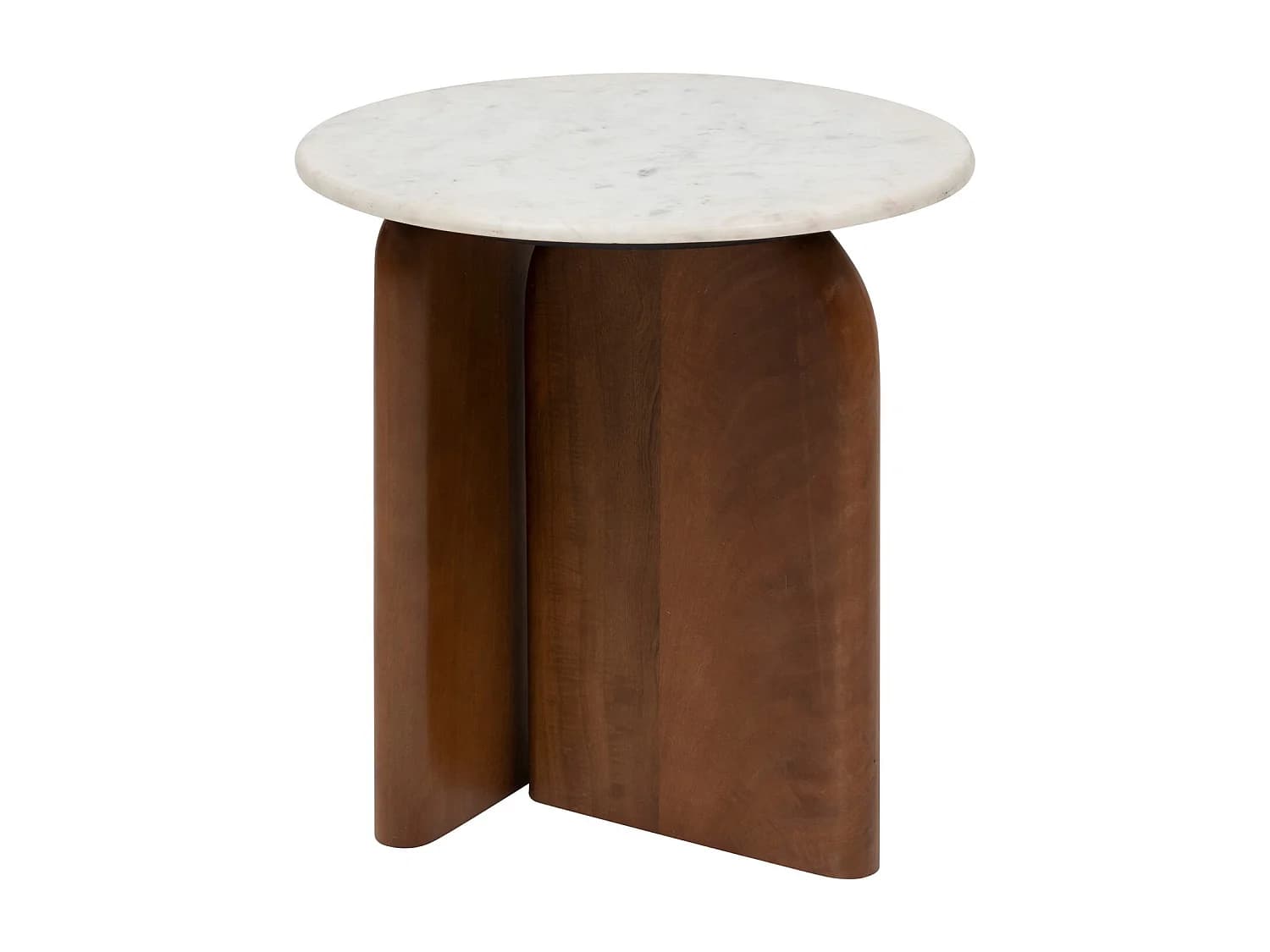 Table à café ronde en marbre et bois massif NANDA - Blanc