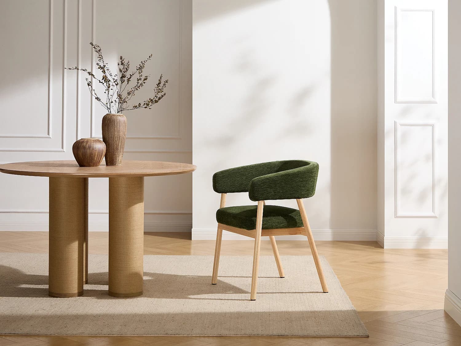 Lot de 2 chaises en tissu et bois d'hévéa - Vert - JORAKA
