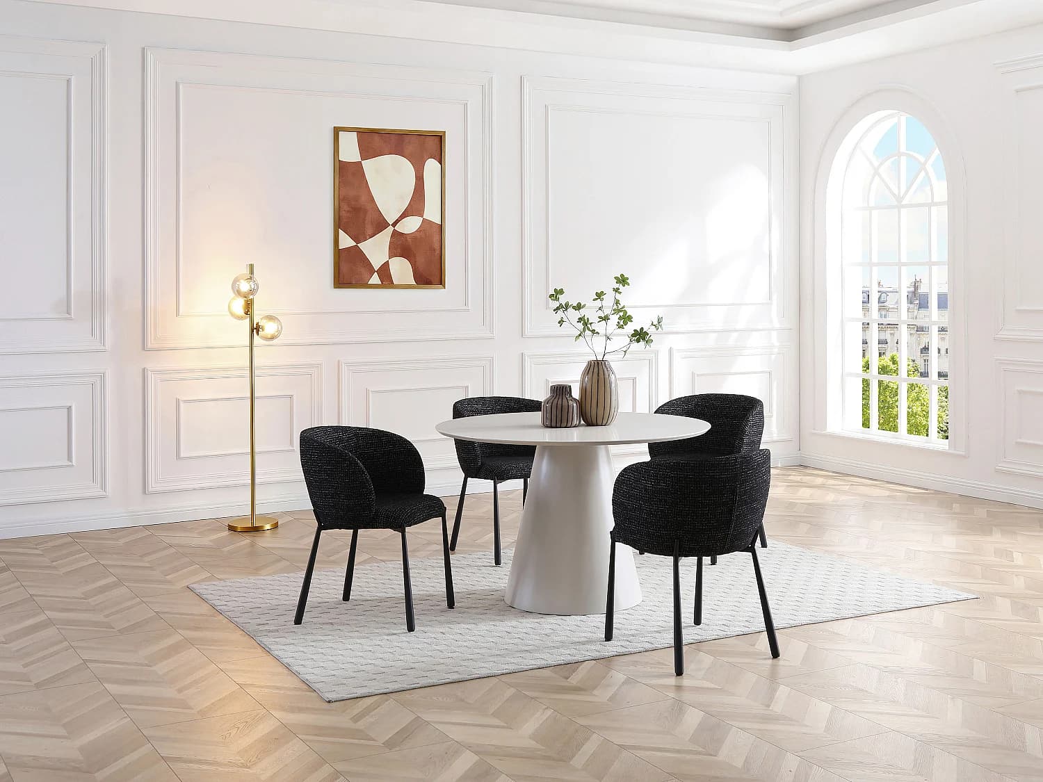 Lot de 6 chaises en tissu tweed et métal - Noir - SIJOLA