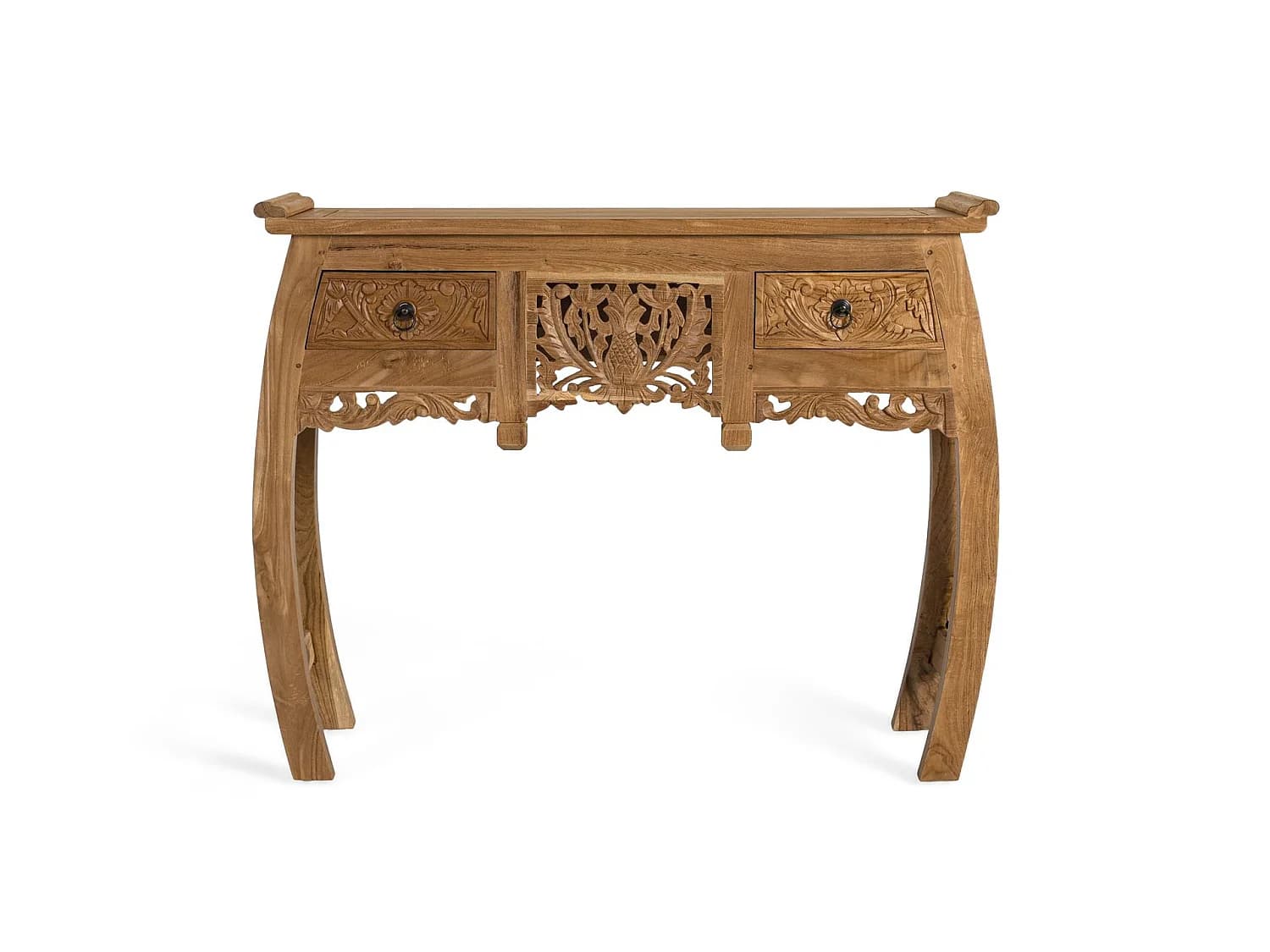 Console en bois de teck 100 cm, style ethnique oriental - 78 x 100 x 37 cm
