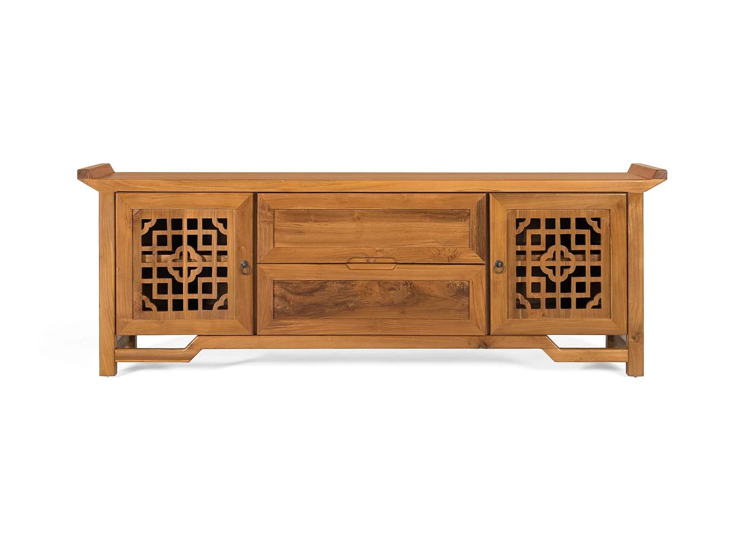 Meuble TV en bois de teck 180 cm, style colonial oriental - 60 x 180 x 38