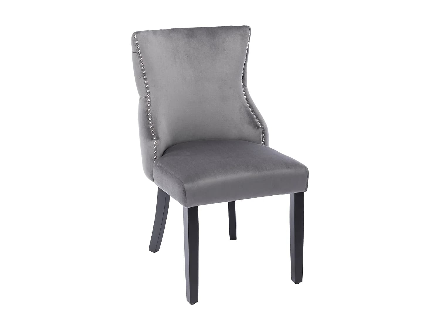 Lot de 6 chaises de salle à manger, assise et dossier rembourrés, bouton capitonné, pieds en bois, velours gris