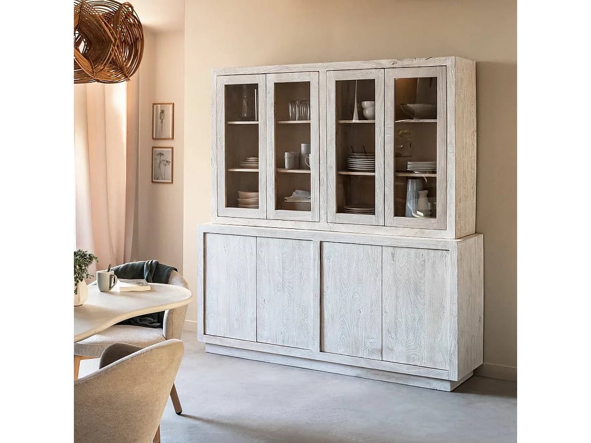 Vaisselier en bois de manguier blanchi Alison
