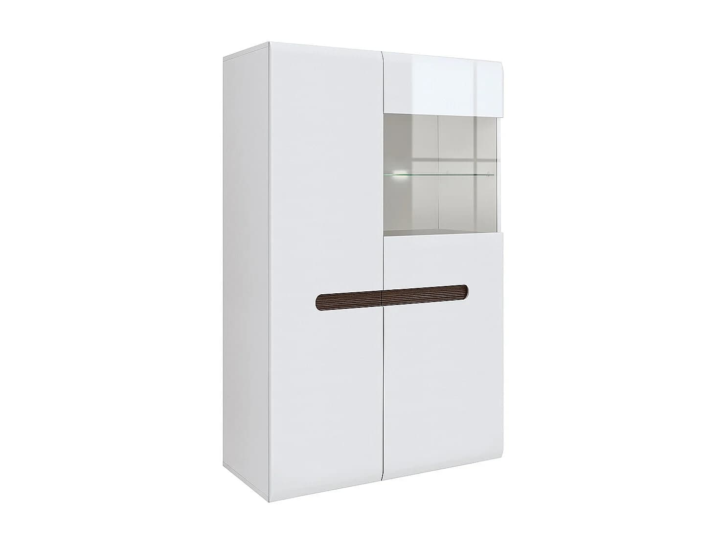 Vaisselier bas 2 portes avec LED Darrel Blanc laqué et Bois