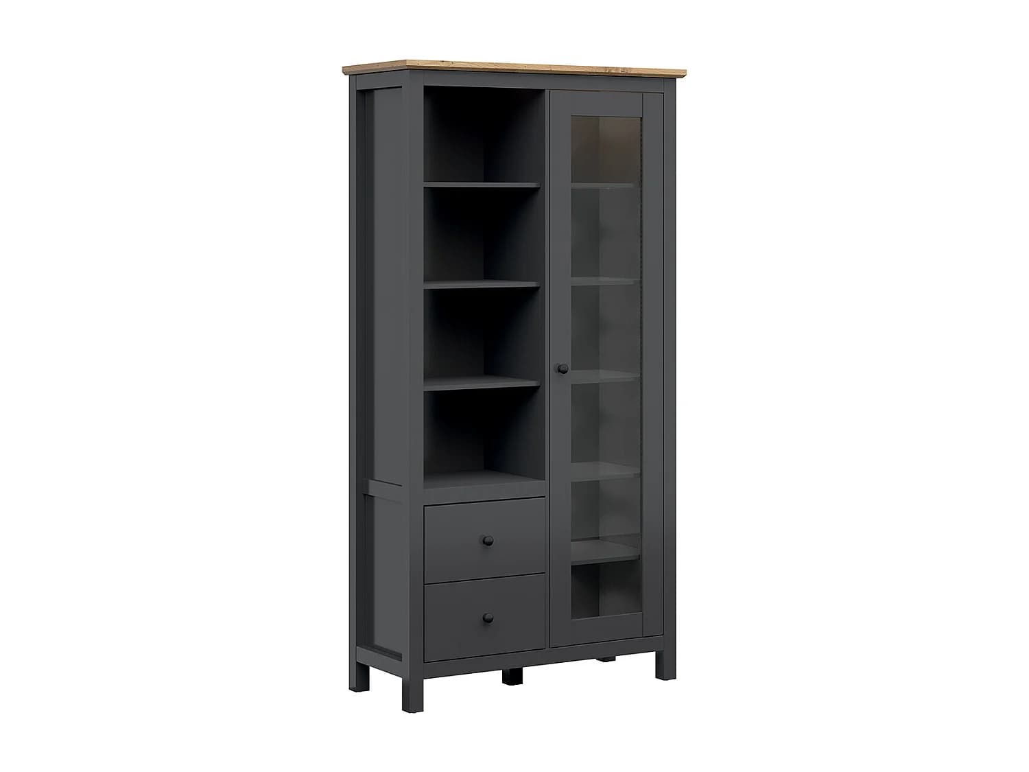 Vaisselier 1 porte 2 tiroirs avec LED Duck Gris anthracite et Bois