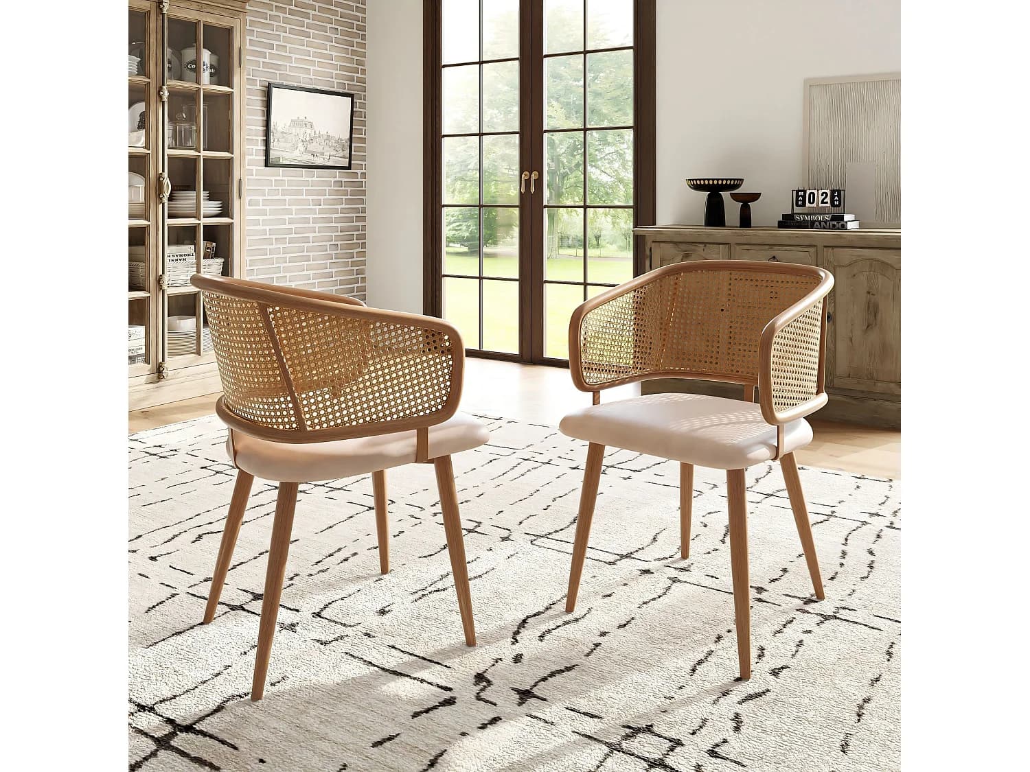 Lot de 2 chaises - Pieds en métal - Coussins en simili cuir PU - Beige-brun