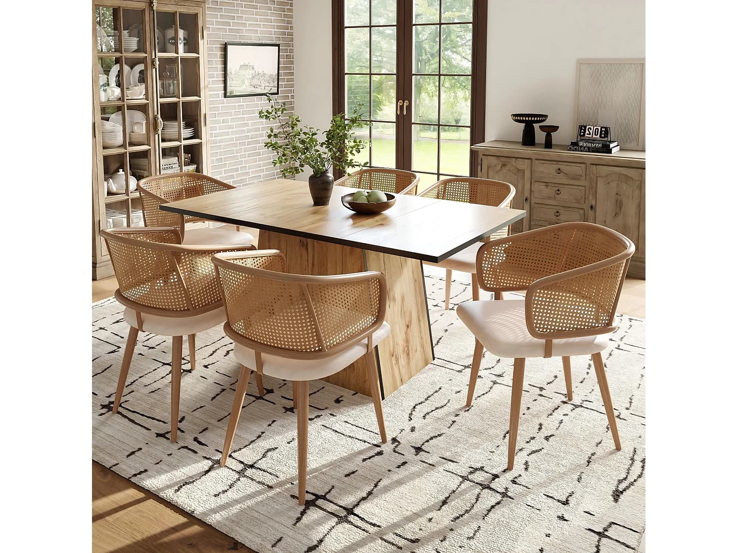 Lot de 6 chaises - Pieds en métal - Coussins en simili cuir PU - Beige-brun