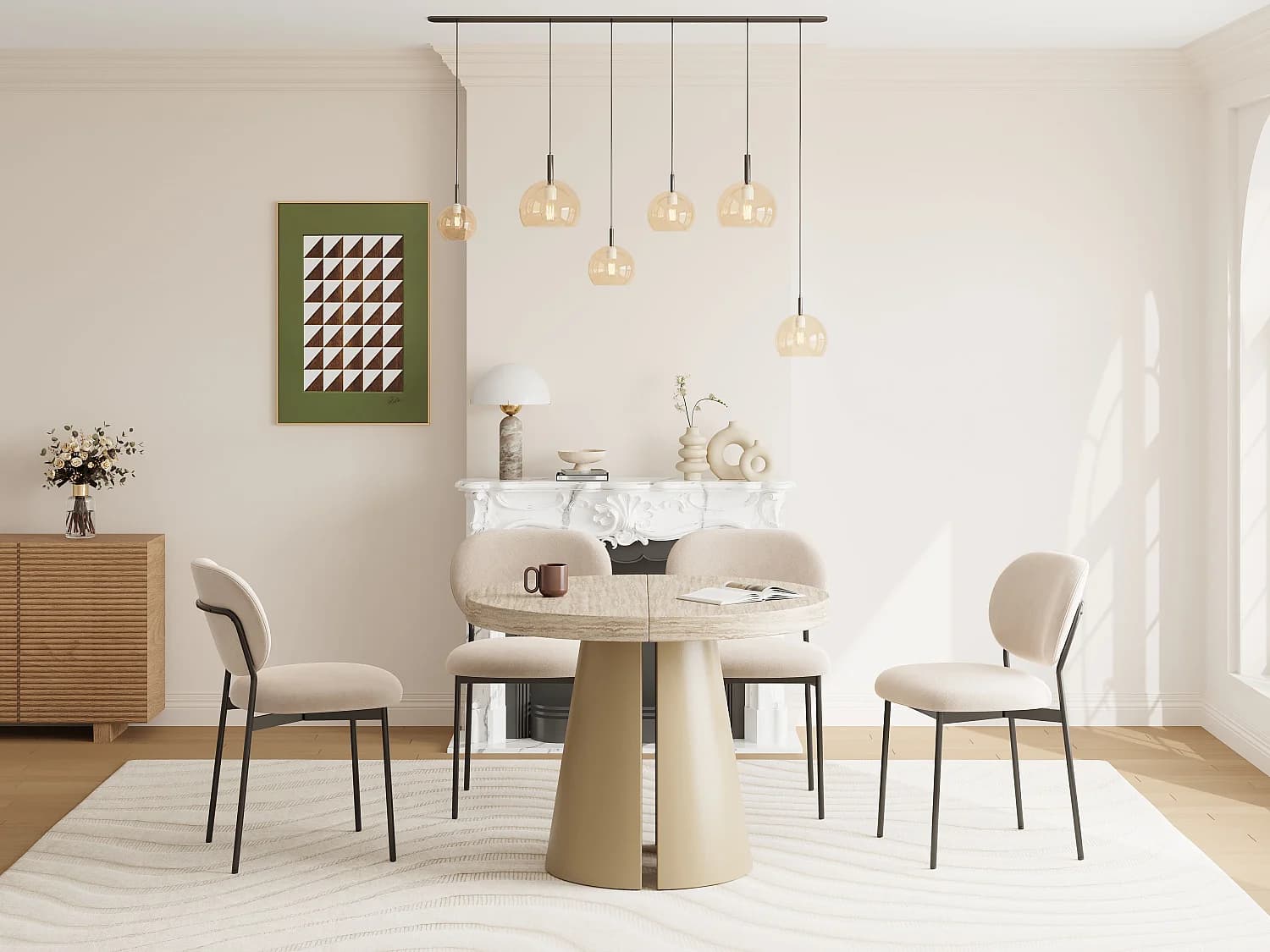 Table à manger extensible 4 à 12 personnes en MDF et métal beige - Effet travertin beige - JARELIA