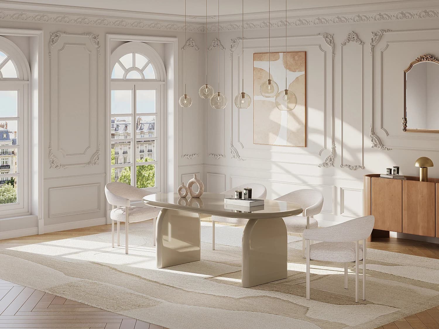 Lot de 2 chaises en tissu texturé et métal - Beige - ALORINA