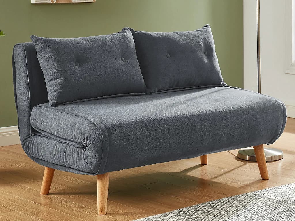 Canapé 2 places convertible en tissu gris VALERIO