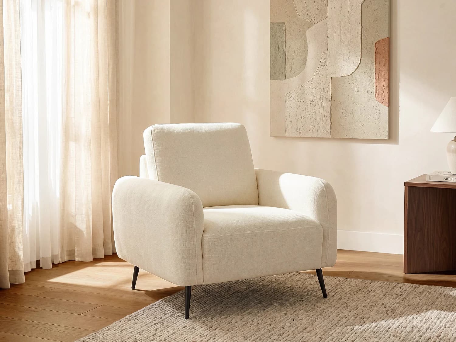 Fauteuil en tissu texturé blanc cassé LETROSA