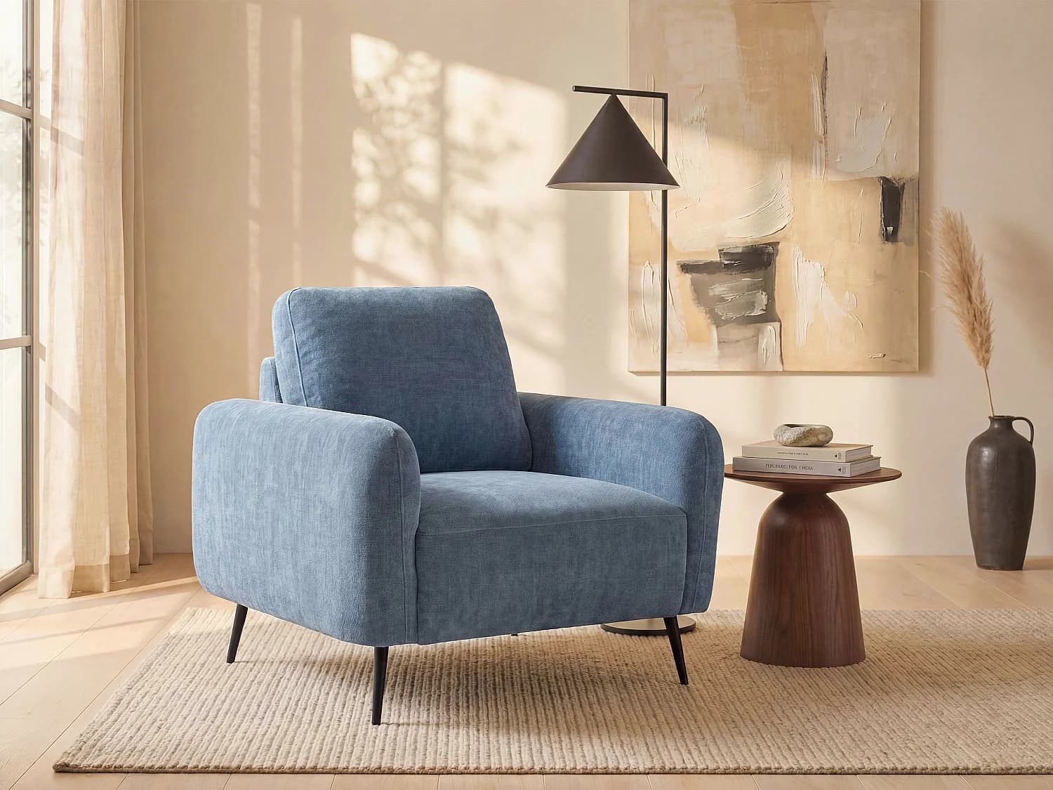 Fauteuil en tissu texturé bleu LETROSA