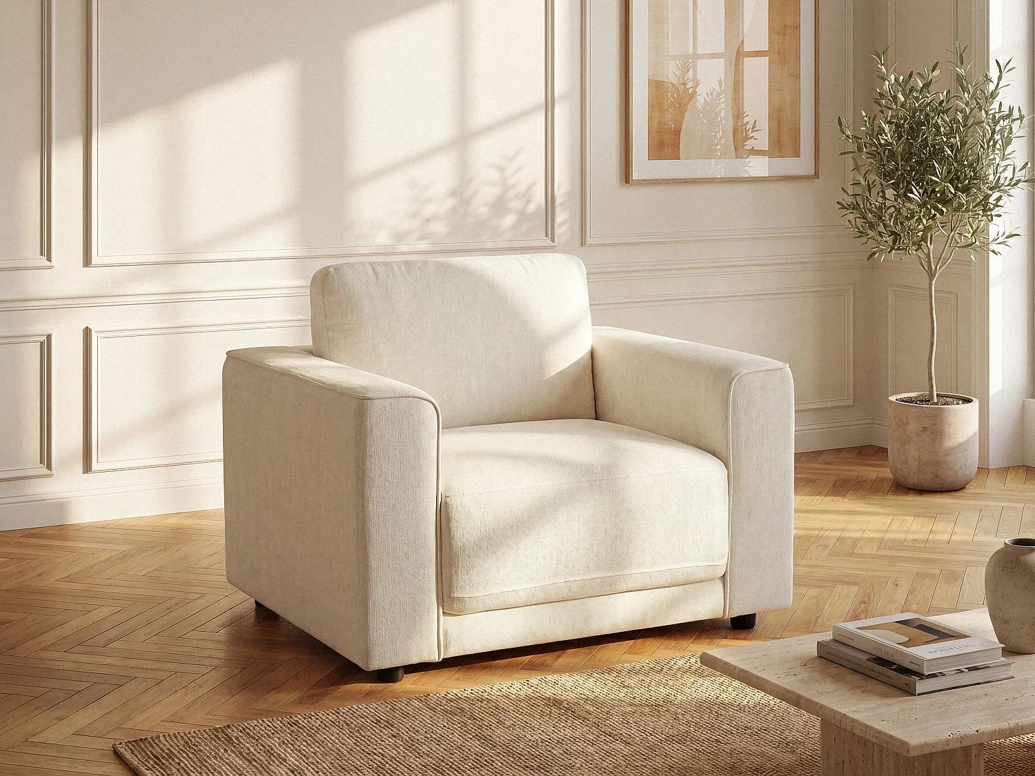 Fauteuil en tissu texturé blanc cassé NETUSO