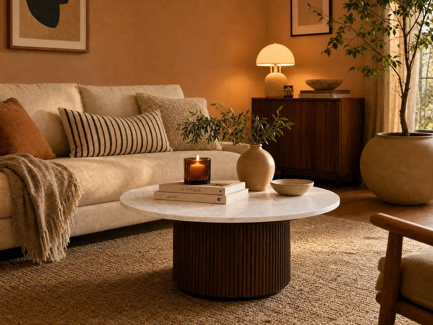 Table basse en marbre et bois d'acacia - Blanc et naturel foncé - ASKAM