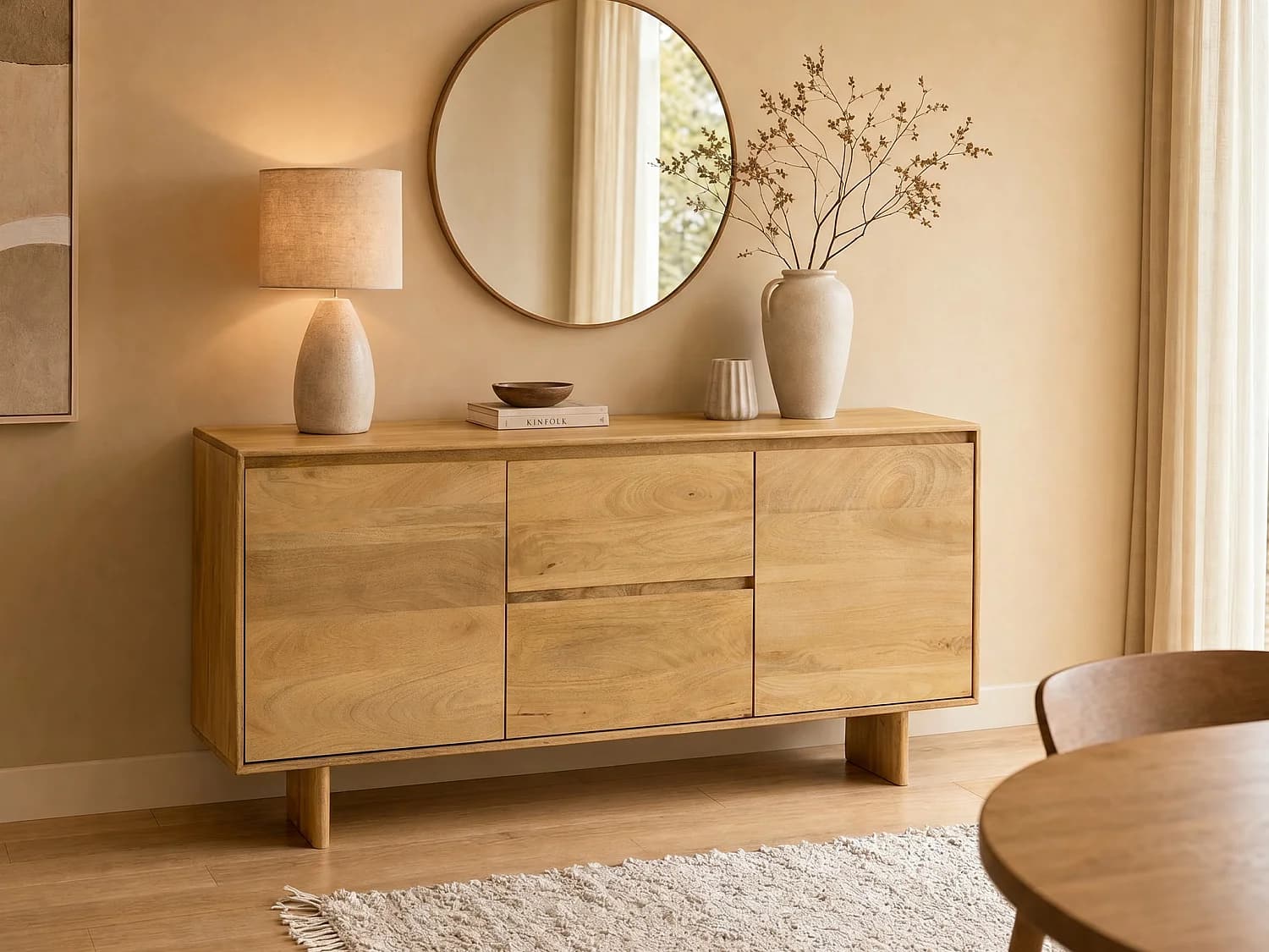 Buffet avec 2 portes et 2 tiroirs en bois de manguier - Naturel clair - MABERY