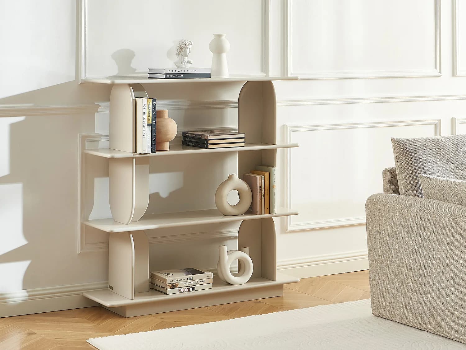 Etagère avec 3 tablettes en MDF - Beige - LUSORIA