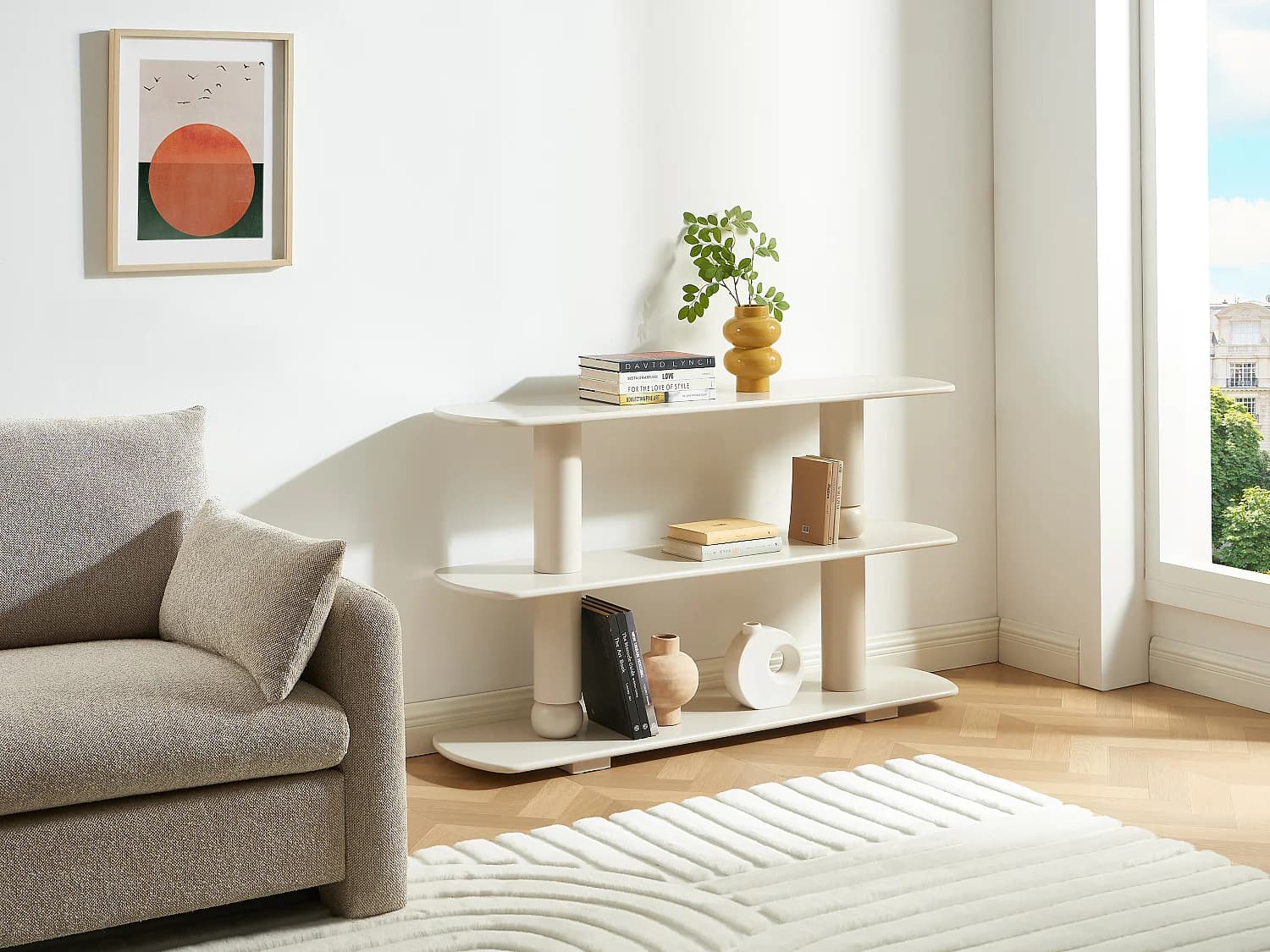 Etagère avec 2 tablettes en MDF - Beige - TOPAWA