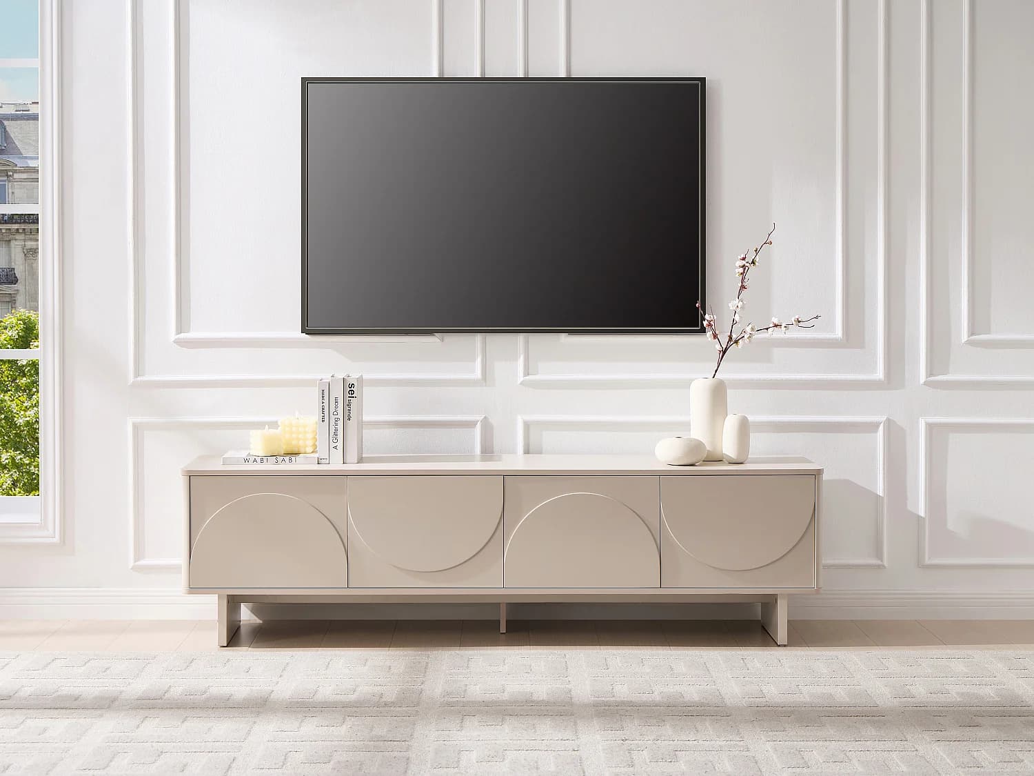 Meuble TV avec 4 portes - Beige - DELORINA