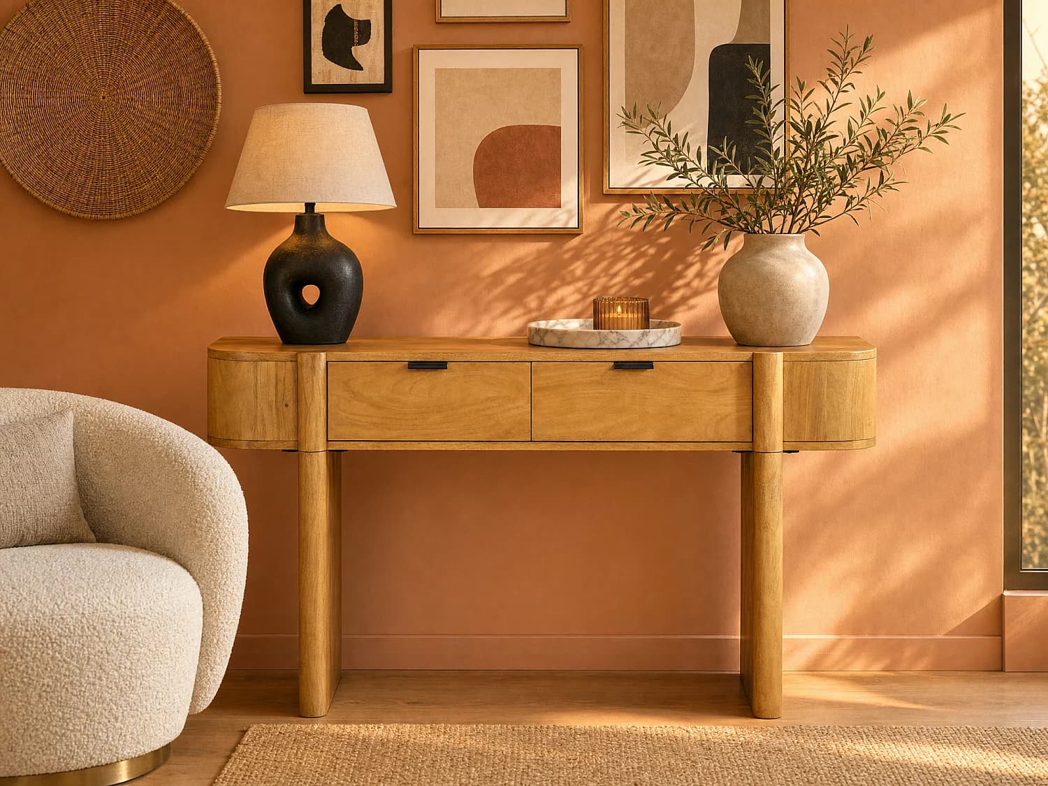 Bureau console – 2 tiroirs – Bois de manguier – Coloris : Naturel - MELYRAN