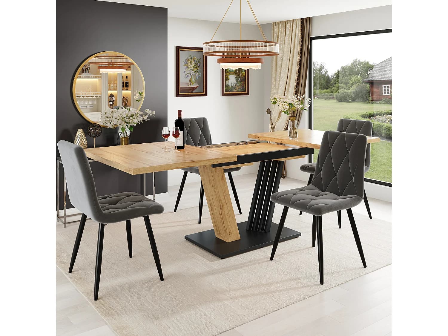 Table extensible - 120/160 x 80 x 76 cm - table de cuisine et de salon aspect bois - MDF + métal - naturel