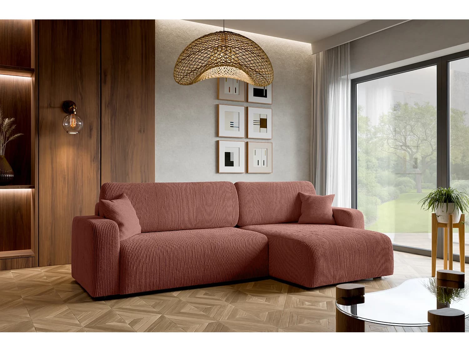 Canapé d'Angle réversible convertible avec fonction de couchage Piano XL coffre universel en velours côtelé cuivre du fabricant - VINOTTI