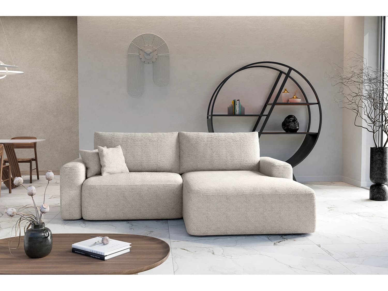 Canapé d'Angle droit avec fonction de couchage Soho coffre en gris clair du fabricant -VINOTTI
