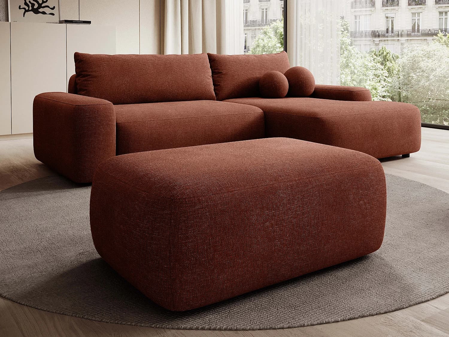 Pouf en tissu texturé terracotta DAVISO