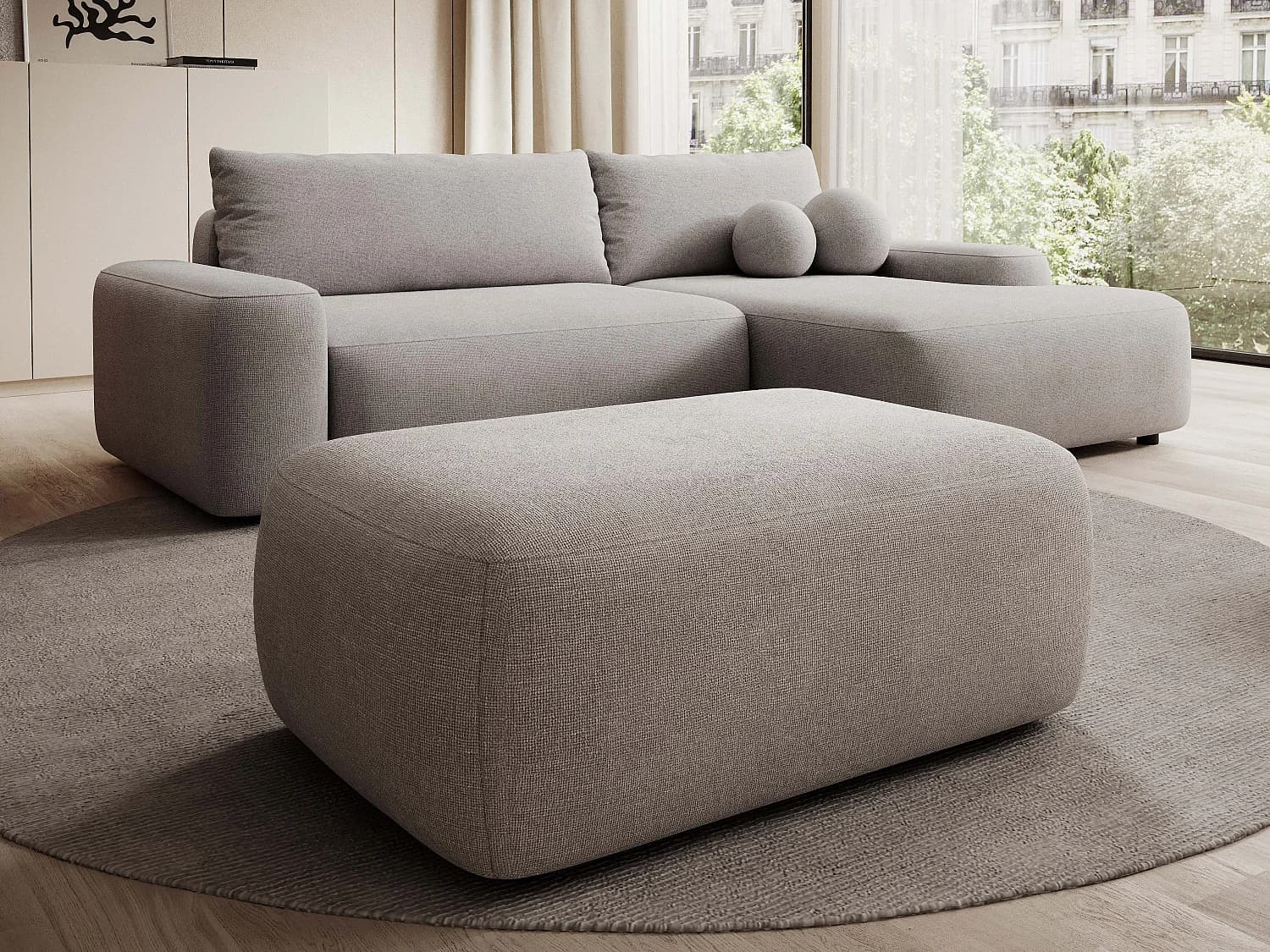 Pouf en tissu texturé taupe DAVISO