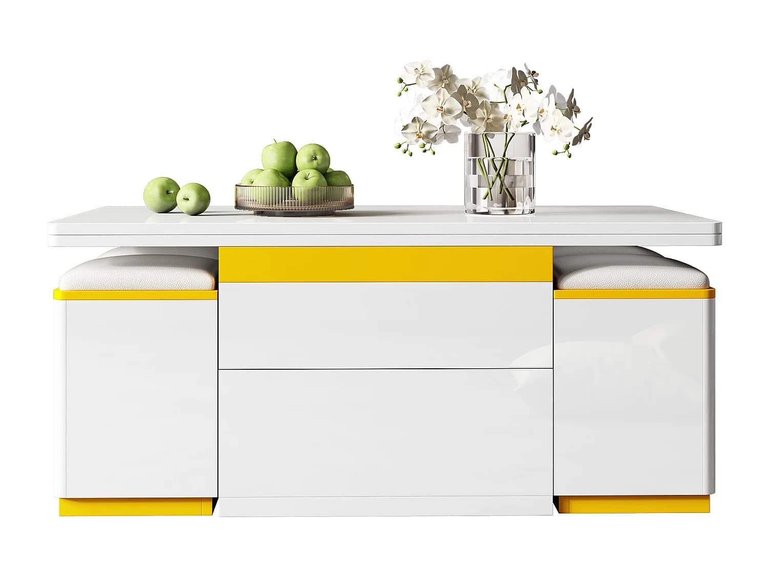Table basse relevable brillante - 100 x 50 x 43 cm - meuble de salon pliable + avec tiroirs - MDF + aggloméré - blanc