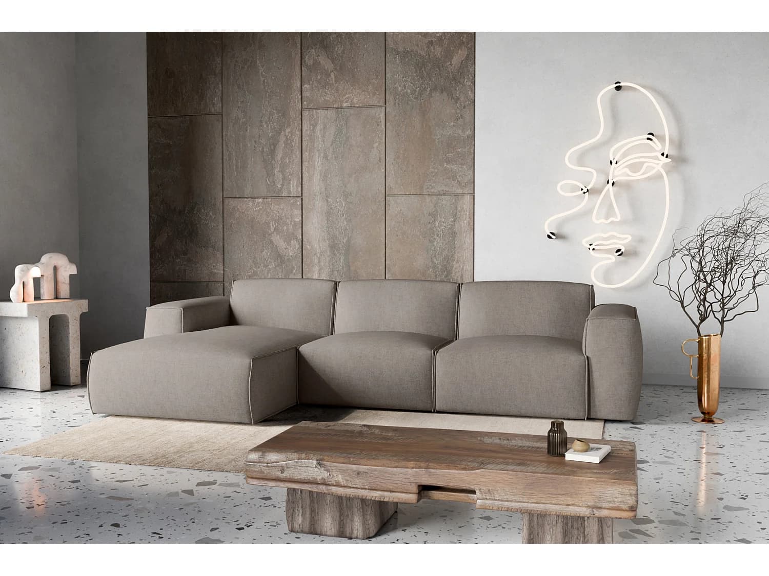 Canapé d'Angle gauche avec fonction de couchage Hudson beige