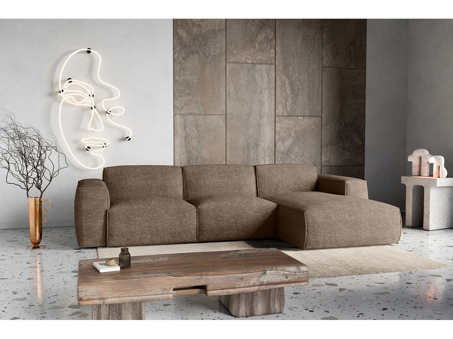 Canapé d'Angle droit avec fonction de couchage Hudson brun luxe