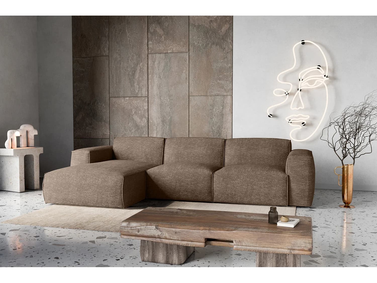 Canapé d'Angle gauche avec fonction de couchage Hudson brun luxe