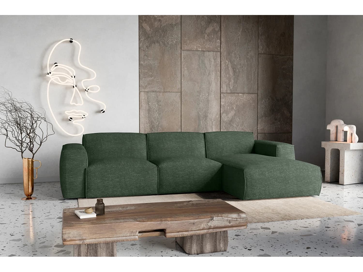 Canapé d'Angle droit avec fonction de couchage Hudson vert bouteille luxe